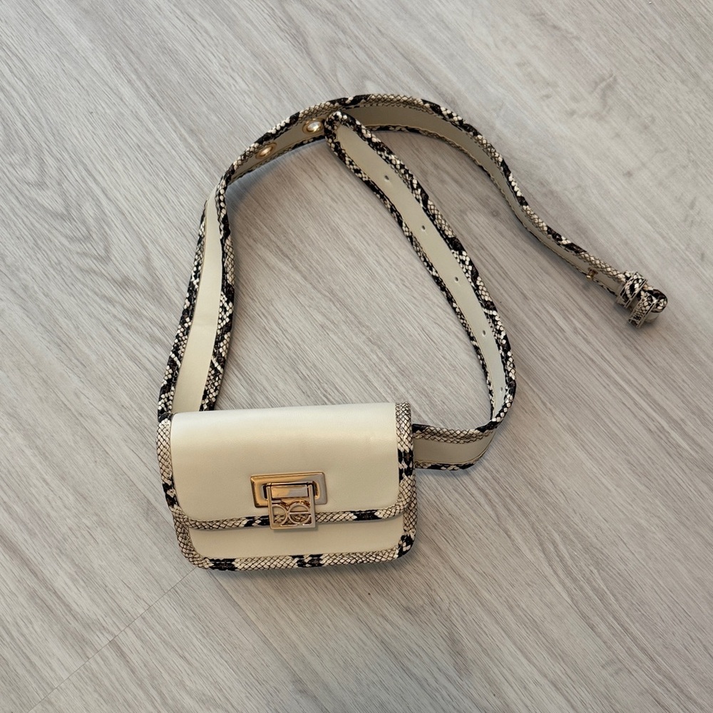Chloe Cream Mini Crossbody with Snake-Trim and Gold Hardware